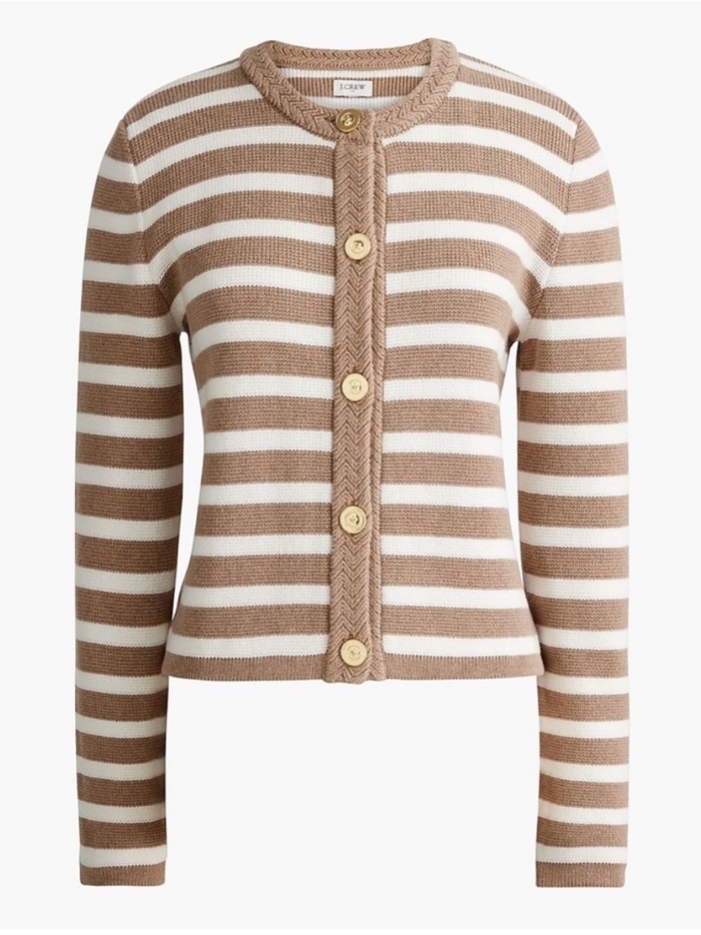 J. Crew Women's Striped Button-Up Ladies Jacket Sweater - Beige & White